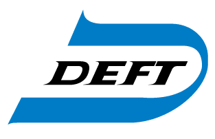 Deft logo, blue and black.