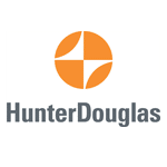 Hunter Douglas logo, gray and orange.
